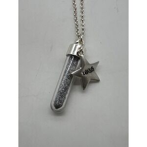 Fairy Dust Silver Tone Bottle of Silver Glitter Star Wish Fantasy Necklace J308